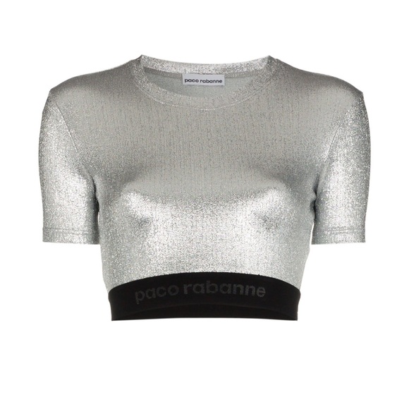 NWT PACO RABANNE Cropped two-tone metallic stretch top - Picture 1 of 8